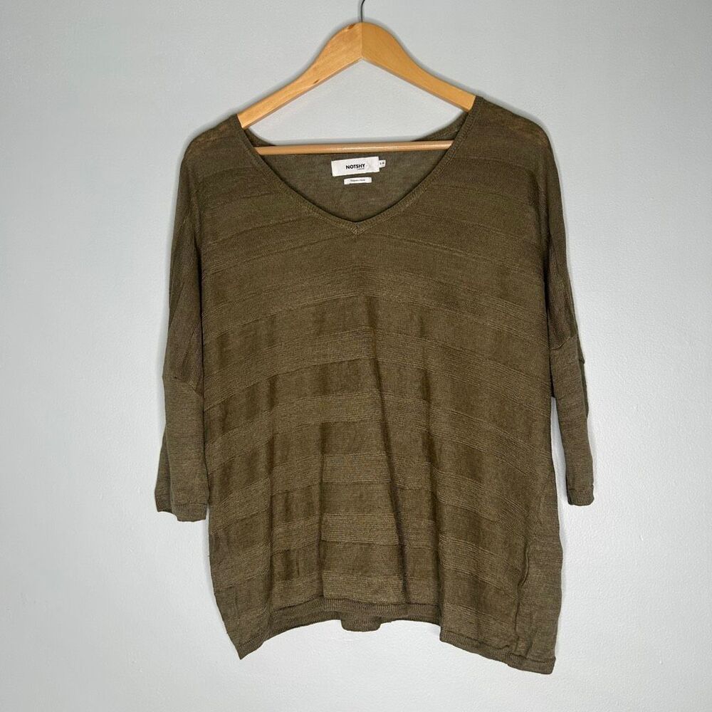 NOTSHY Cashmere V-Neck Fine Knit Sweater Top Olive Green